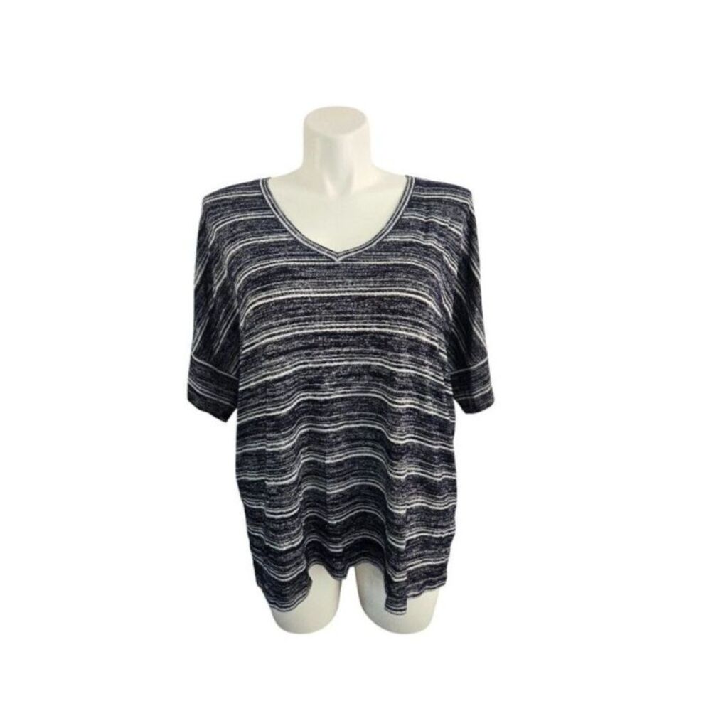 Calvin Klien Blouse Women XXL Blue Trip V Neck Hi-Low Top